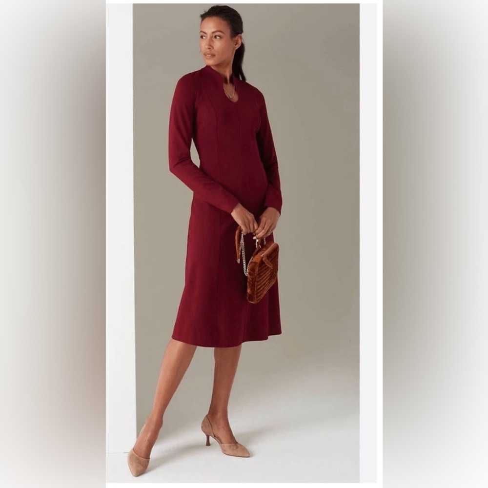 J Jill Wearever Double Face Jersey Sheath V Neck Midi Dress Stretch Large - Picture 3 of 6